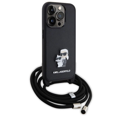 Husë Karl Lagerfeld KLHCP15LSAKCPSK për iPhone 15 Pro 6.1", hardcase me rrip Crossbody, e zezë