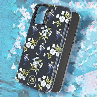 Kopertinë Kingxbar Blossom Swarovski për iPhone 12 Pro Max, PC, me lule, blu e errët