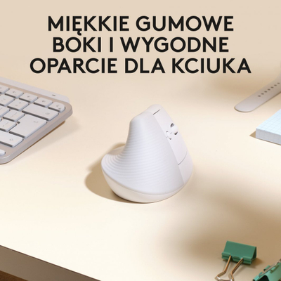 Maus Logitech Lift, wireless, Bluetooth, USB, i bardhë