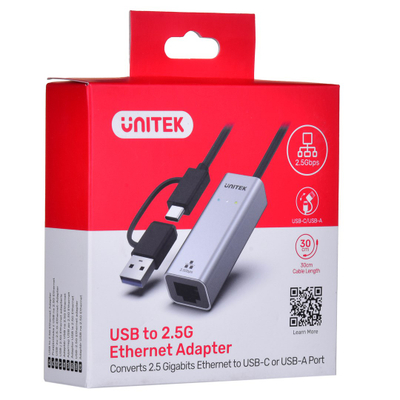 Përshtatës Unitek U1313C, USB-A/C në RJ45, 2.5 Gbps, ngjyrë hiri