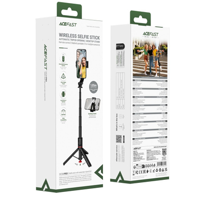 Selfie stick Acefast E42, tripod automatik, telekomandë Bluetooth, 1.05 m, i zi