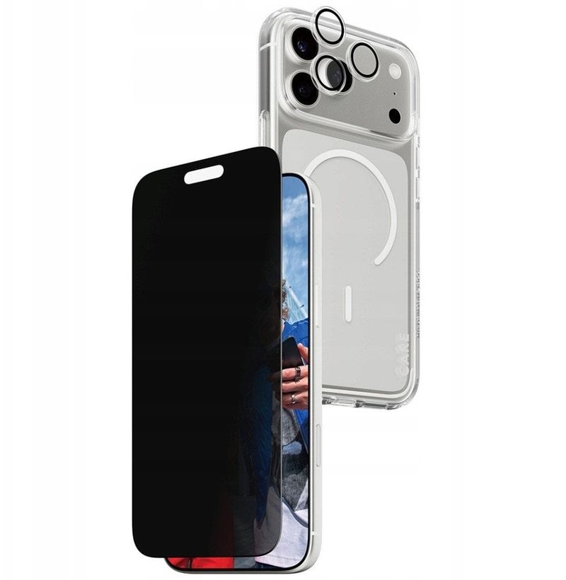 Set mbrojtës PanzerGlass CARE 3 në 1 për iPhone 17 Pro, mbrojtës ekrani privatësie, mbrojtje kamere
