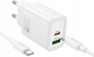 Karikues muri Hoco N61, 20W PD QC3.0, me USB A edhe USB C, i bardhë