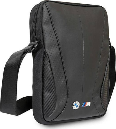 Торба за на рамо BMW Motorsport Shoulder Bag Medium, до 10\", најлон со ефект на карбон, црна