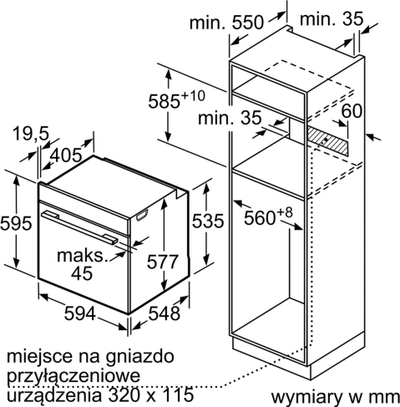Furrë elektrike e integrume Siemens HB635GNS1, 71L, klasa A+ për energji, inox me të zezë