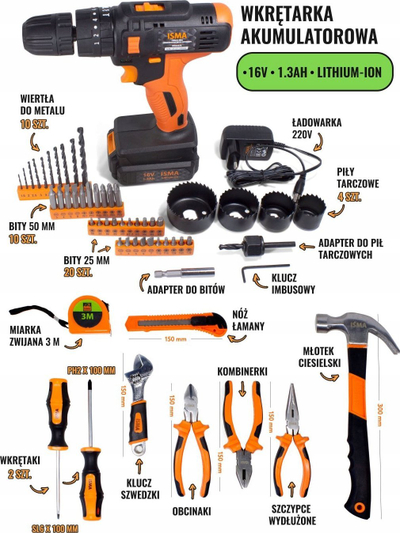 Сет алати Tool Set, 57 парчиња, шрафцигер и бушилки, со кутија