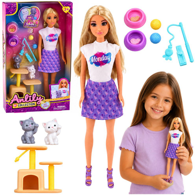 Kukull LeanToys Anlily me kote, set me drapak dhe aksesorë, 30cm, vjollcë