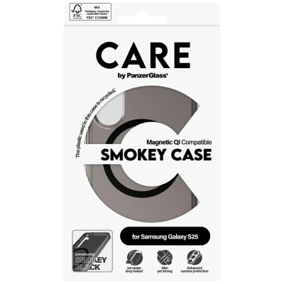 Maskë telefoni PanzerGlass CARE Urban Combat, e pajtueshme me karikim Qi, për Samsung Galaxy S25, e zezë Smokey