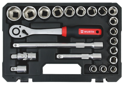 Set arpion me çelësa kokë, Würth, Redstripe, 1/2", 6 këndore, 22copë