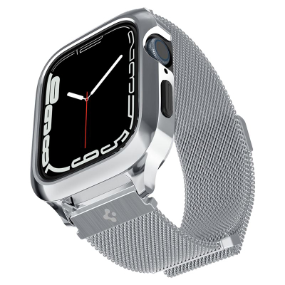 Mbështjellës për Apple Watch 9/8/7 45mm Spigen Metal Fit Pro, i argjendtë