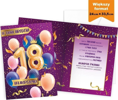 Kartolinë ditëlindjeje KUKARTKA Birthday Card 18, formati B4, për 18 vjet, shumëngjyrëshe