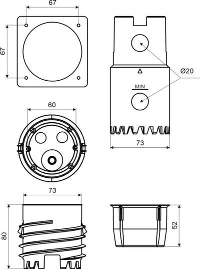 Kutija za поврзување KOPOS KEFZ 80 VDZ_KB, дијаметар 73mm, висина 80mm, портокалова