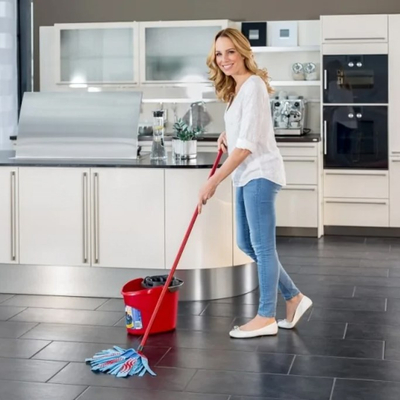 Mop Vileda SuperMocio 3Action XL 152387, kokë dhe shkop teleskopik, mikrofibër, i kuq