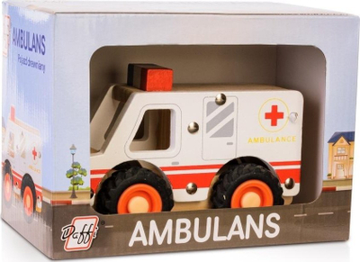 Lodër makinë druri Daffi Ambulance, goma gome, shumëngjyrëshe