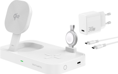 Stacion karikimi 4smarts Qi2 Trident, 25W, MFi për Apple Watch, i bardhë