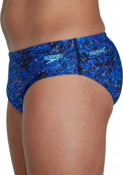 Rroba banje çunash Speedo Endurance, prerje slip, që s’i bën përshtypje klori, blu me shumë ngjyra