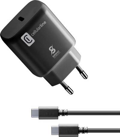 Karikues USB Cellularline Superfast Charger Kit, 25W, USB C me kabllo 1m, i bardhë