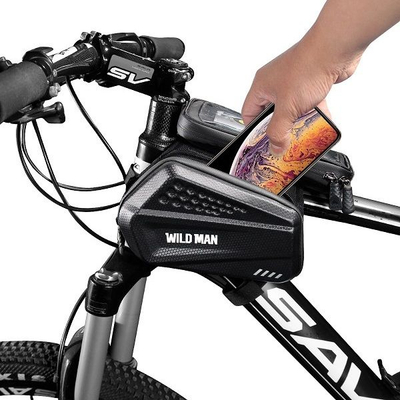Торба за велосипед WildMan ES6 XXL, со држач за паметен телефон, водоотпорна, црна
