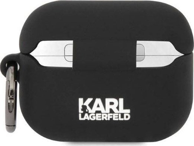 Kuti mbrojtëse Karl Lagerfeld 3D Logo Karl Head për AirPods Pro, silikon, me karabiner, e zezë
