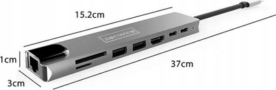Адаптер HUB 9in1 ZENWIRE USB-C, HDMI 4K, RJ45, сива Space Grey