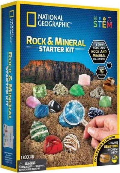 Set edukativ National Geographic Rock & Mineral Starter Kit, 15 mostra, lupë për vëzhgim, shumëngjyrësh