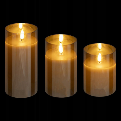 Set qirinj LED dekorativë Sena Amber Glass, 3 copë, qelq, ngjyrë amber