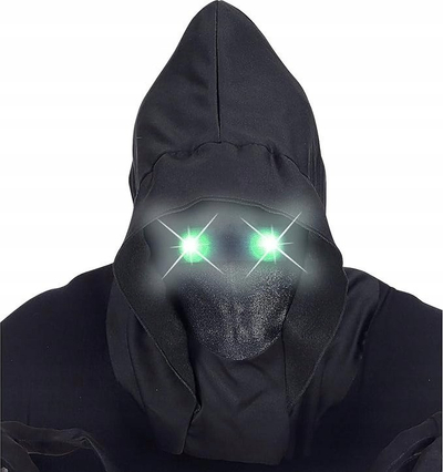 Maskë kostumi Faceless, sy LED jeshil, me kapuç, e zezë