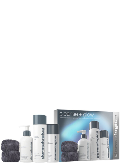 Set pastrimi fytyre Dermalogica Cleanse + Glow, xhel larës 250ml, vaj pastrues 150ml, eksfoliant 74g