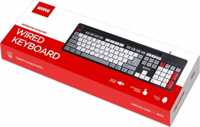 Tastierë Marvo KB005, me kabllo, US, e zezë, e bardhë dhe e hirtë