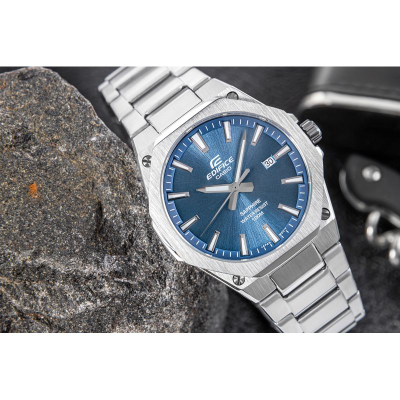 Orë dore Casio Edifice EFR-S108D-2AVUEF, kuarc, 100m kundra ujit, ngjyrë argjendi me fushë blu
