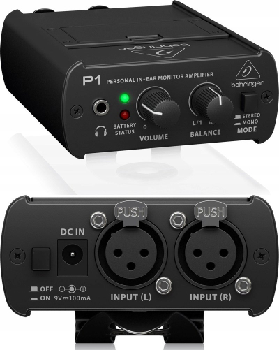 Amplifikator personal për monitor Behringer Powerplay P1, hyrje XLR stereo, për kufje in-ear, i zi