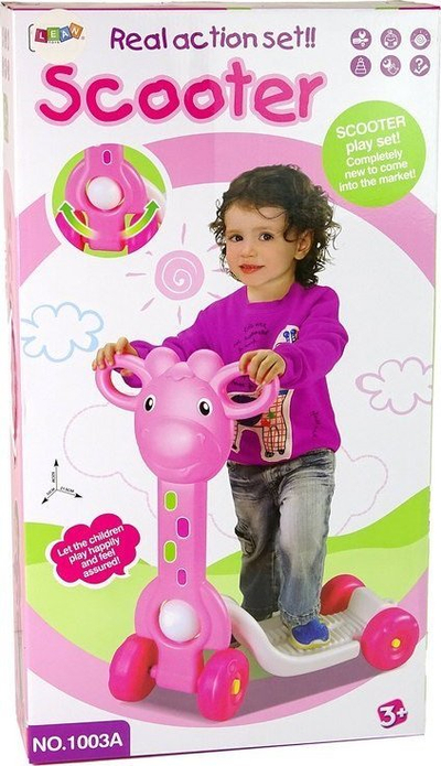 Trotinet për kalamaj Leantoys Giraffe NO.1003A, 4 rrota, rozë