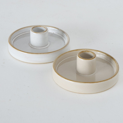 Mbajtëse qiriri MARIMA, porcelan, 4 cm, bezhë e bardhë