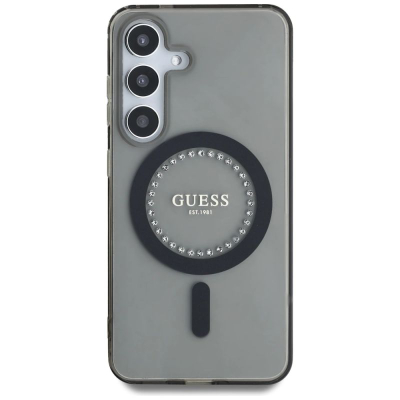 Mbulesë telefoni Guess Samsung S25, magnetike, me gurë shkëlqyes, e zezë