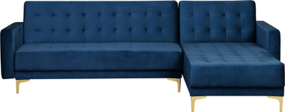 Divan kënd Aberdeen, kadife, bëhet shtrat, blu navy