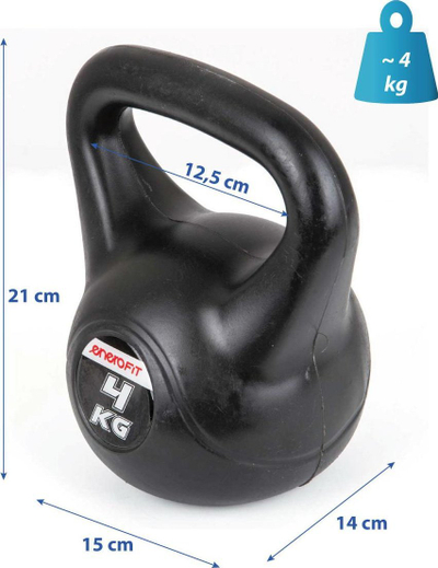 Kettlebell Enero Fit, 4 kg, bituminoz, i zi