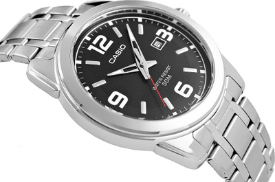 Машки часовник Casio Enticer MTP-1314D-1AVDF, аналоген кварц, не'рѓосувачки челик, сребрен со црн бројчаник