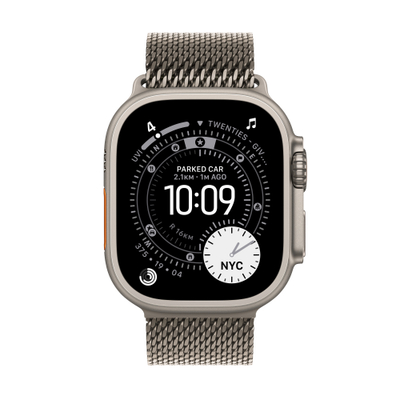 Apple Watch Ultra 3 Cellular 49mm Natural Titanium Case with Natural Titanium Milanese Loop, Medium