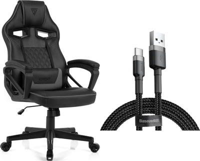 Karrige gaming SENSE7 Knight, lëkurë sintetike, me rrota, e zezë gri