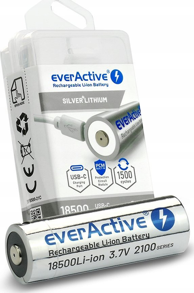 Akumulator everActive 18500, 3.7V Li-ion 2100mAh, me karikim USB-C