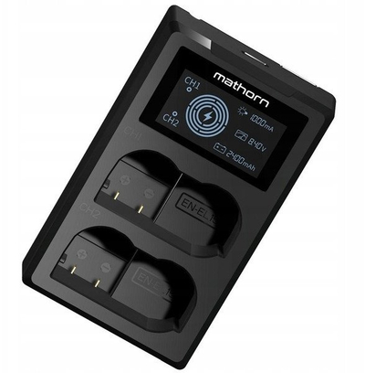 Karikues i dyfishtë Mathorn MBC-D210, USB-C, për bateri Nikon EN-EL15C, i zi