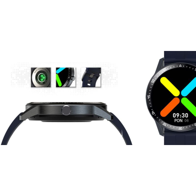 Smartwatch G.Rossi SW018-5, orë e rrumbullakët me ngjyra, rrip silikoni, blu e errët