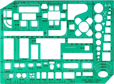 Shabllon dizajni mobiljesh Linex 1263S LX58810, për stilolaps teknik 0.35mm dhe laps 0.5mm, transparent