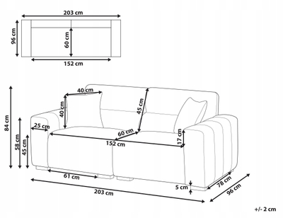 Divan 3-ulës Beliani Fauskan, tekstil, 203 cm, blu e çelët