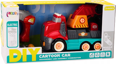 Lodër kamion vinç LEAN Toys 18649, për zhvidhosje DIY, plastike, i kuq