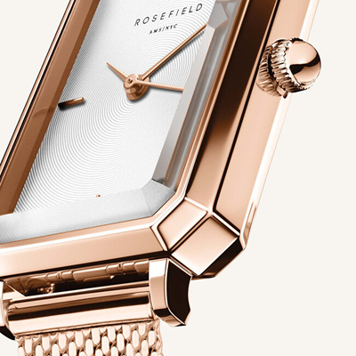 Orë për femra Rosefield The Octagon XS Mesh Rose Gold OWRMR-O59, e artë/rozë