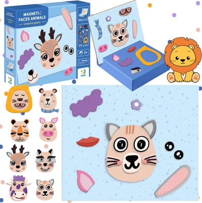 Set magnetik lojrash Dodo Animal Faces, 77 copa, për kalamaj 3+, shumëngjyrësh