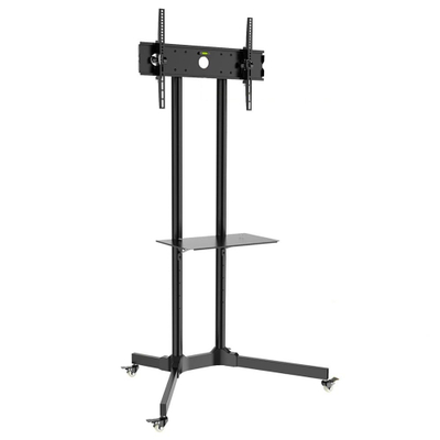 Stativ dyshemeje për TV Techly ICA-TR6, 30"-65", me rrota, me raft xhami, i zi