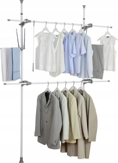 Sistem garderobe Herkules Flex, i rregullueshëm 116-190 cm, montim me tension, i bardhë