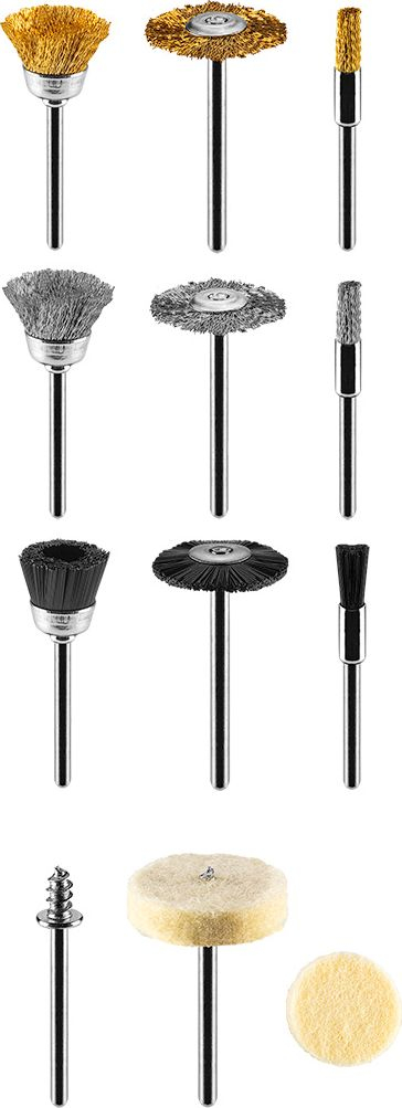 Set furça teli për mini mulli GRAPHITE 55H078, 15 copë, boshte 3.2mm, metalik